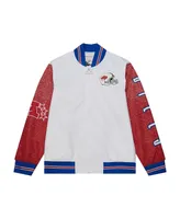 Men's Mitchell & Ness White Distressed Buffalo Bills Team Burst Warm-Up Full-Zip Jacket