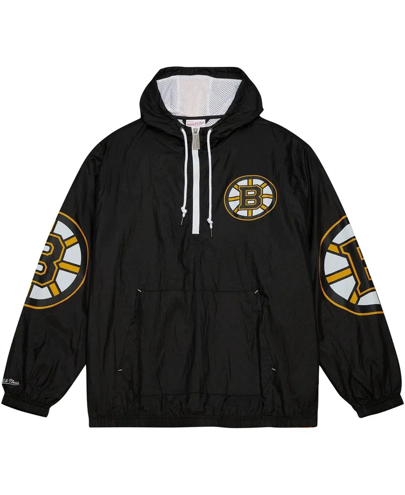 Men's Mitchell & Ness Black Boston Bruins Team Og 2.0 Anorak Half-Zip Windbreaker Jacket