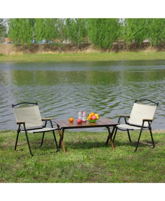 Simplie Fun Folding Outdoor Table & Chairs Set, Brown/Beige