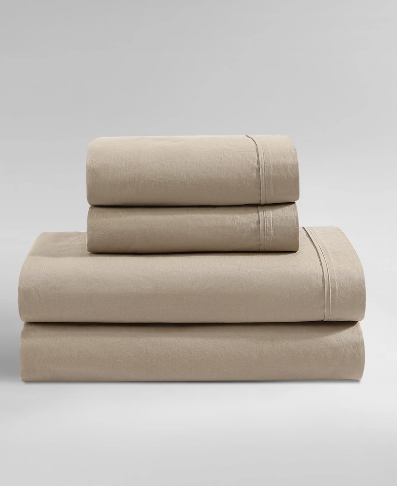 Calvin Klein Washed Percale Cotton Solid 4 Piece Sheet Set