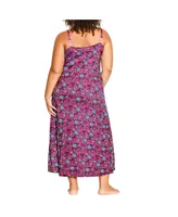 Womens Plus size Lace Trim Maxi Sleep Dress - purple