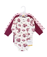 Hudson Baby Girls Cotton Long-Sleeve Bodysuits 3pk, Rose