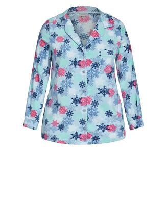 Plus Snowflake Button Fleece Sleep Top