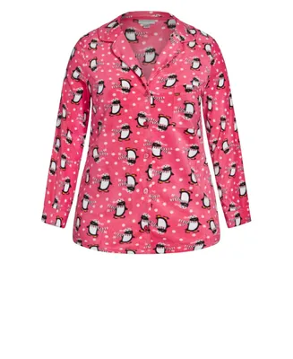 Plus Penguin Button Fleece Sleep Top