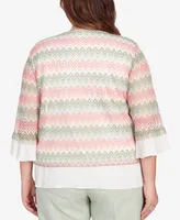 Alfred Dunner Plus English Garden Zig Zag Texture Top with Necklace