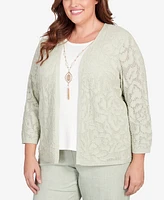 Alfred Dunner Plus Size English Garden Flower Stitch Two in One Top with Necklace