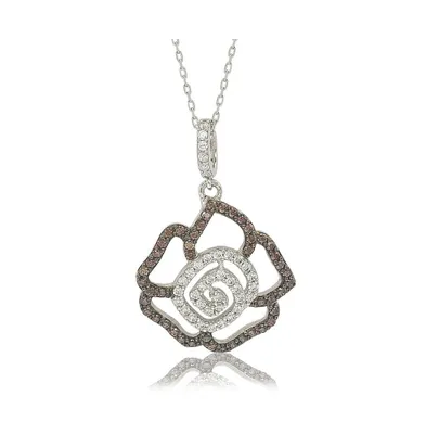 Suzy Levian Sterling Silver Cubic Zirconia Open Mini Flower Pendant Necklace