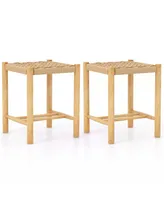 Dining Stool Set of 2 18'' Backless with Rubber Wood Frame Woven Paper Seat Kitchen