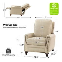 Bellino Modern Genuine Leather Recliner with Nailhead Trim