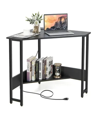 Triangle Computer Desk Corner Home Office w/Power Outlets Usb Ports