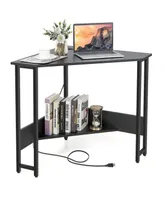 Triangle Computer Desk Corner Home Office w/Power Outlets Usb Ports