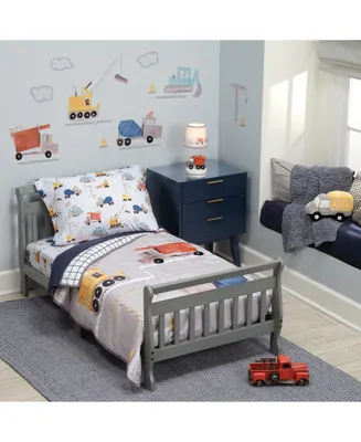 Bedtime Originals 4-Piece Construction Zone Gray/Navy/White Toddler Bedding Set