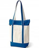 Lands' End Natural 5 Pocket Zip Top Long Handle Canvas Tote Bag