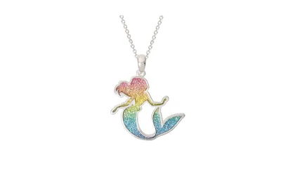 Disney Princess Ariel Silver Flash Plated Rainbow Glitter Pendant Necklace, 18''