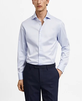 Mango Men's Twill Fabric Cufflinks Detail Slim-Fit Dress Shirt