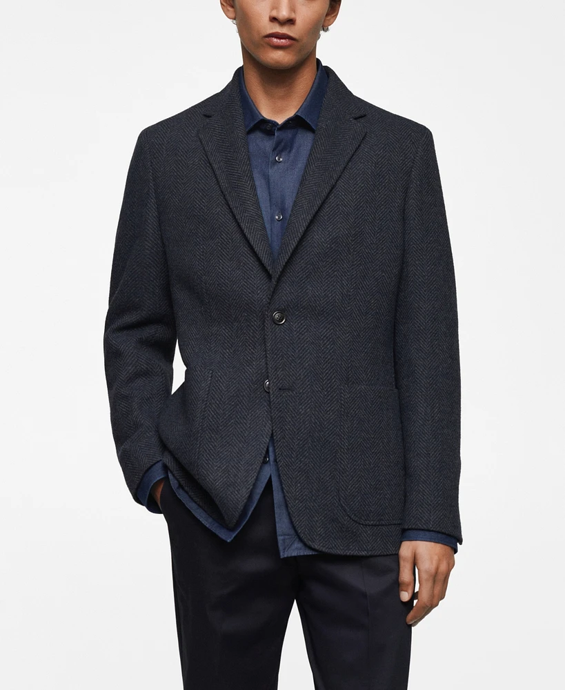 Mango Men's Slim-Fit Herringbone Wool Suit Jacket