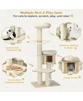 Sugift 68.5-Inch Tall Wooden Cat Tree with 4 Layers