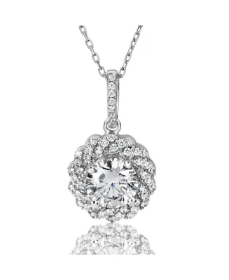Suzy Levian Sterling Silver Cubic Zirconia Rope Halo Solitaire Pendant Necklace