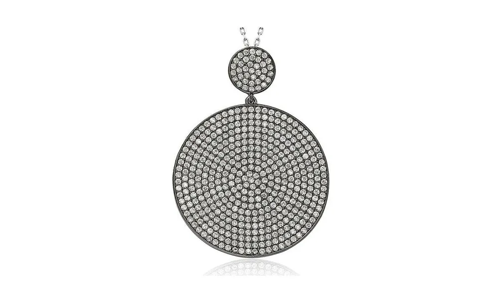 Suzy Levian New York Suzy Levian Sterling Silver Cubic Zirconia Pave Circle Large Disk Pendant Necklace