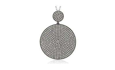 Suzy Levian Sterling Silver Cubic Zirconia Pave Circle Large Disk Pendant Necklace