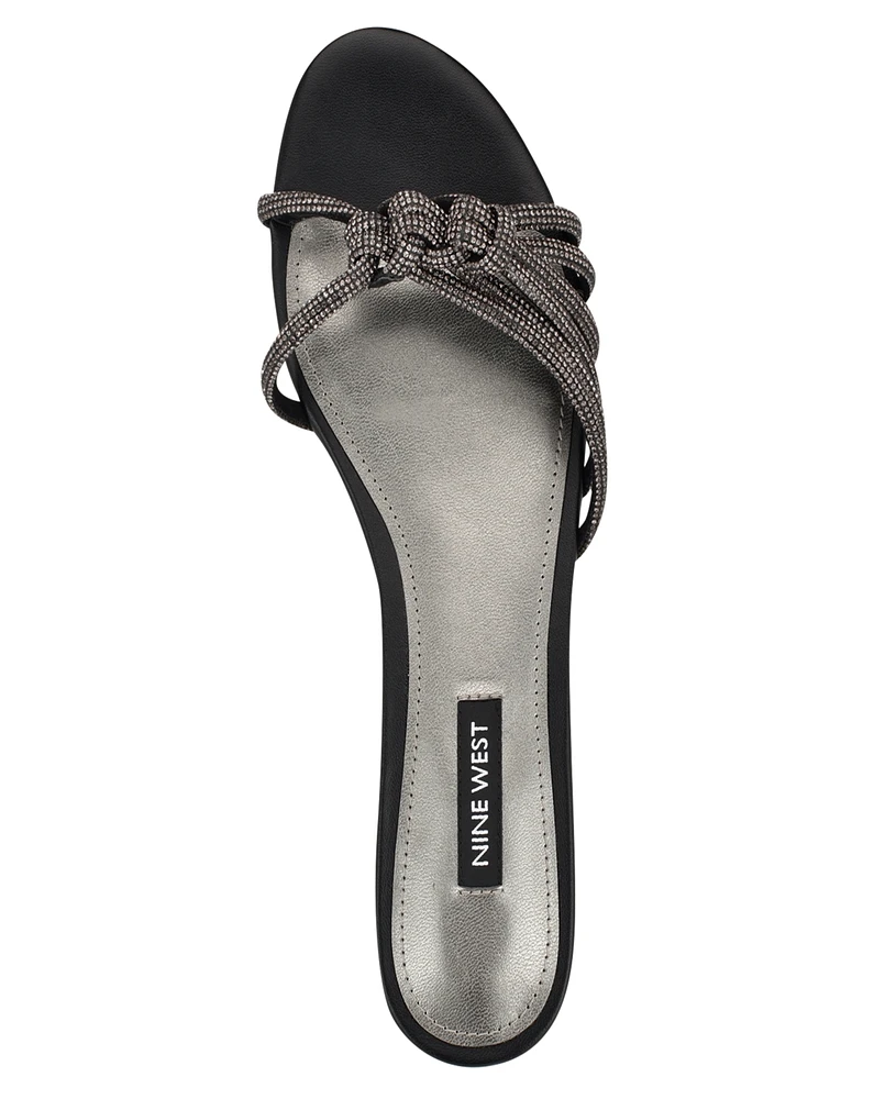Nine West Women's Luxury Slip-On Strappy Embellished Flat Sandals