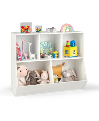 Costway 5-Cubby Kids Toy Storage Organizer Wooden Bookshelf Display Cabinet