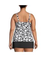 Lands' End Women's Plus Size Long Square Neck Underwire Tankini Swimsuit Top