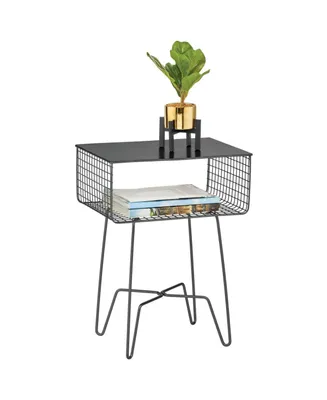 mDesign Steel Side/End Table Nightstand with Storage Shelf Basket - Soft Brass