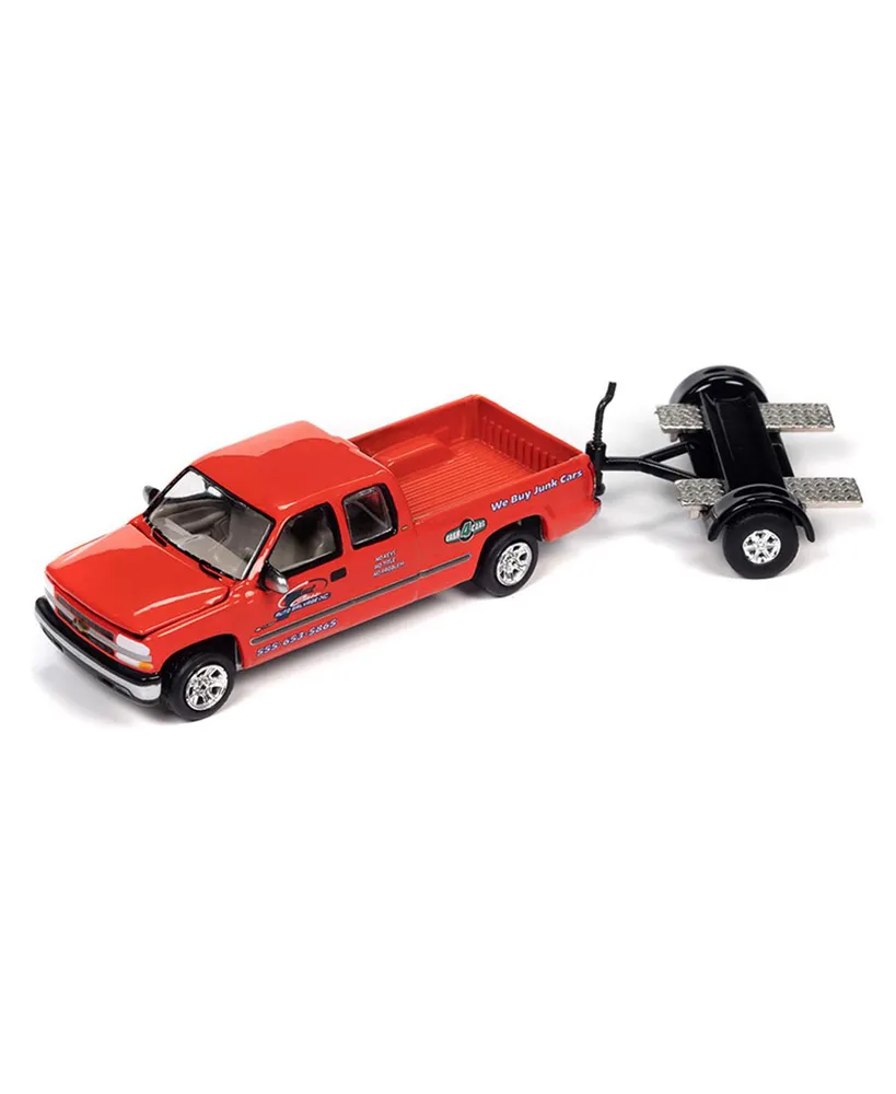 1/64 2002 Chevrolet Silverado Extended Cab Pickup with Tow Dolly, Molly Orange, Hot Rod Customs