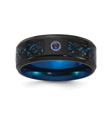 Chisel Stainless Steel Black & Blue Ip-plated Cz Clear Epoxy Band Ring