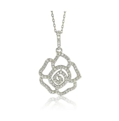 Suzy Levian Sterling Silver Cubic Zirconia Open Mini Flower Pendant Necklace