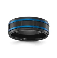 Chisel Stainless Steel Brushed Black and Blue Ip-plated Band Ring