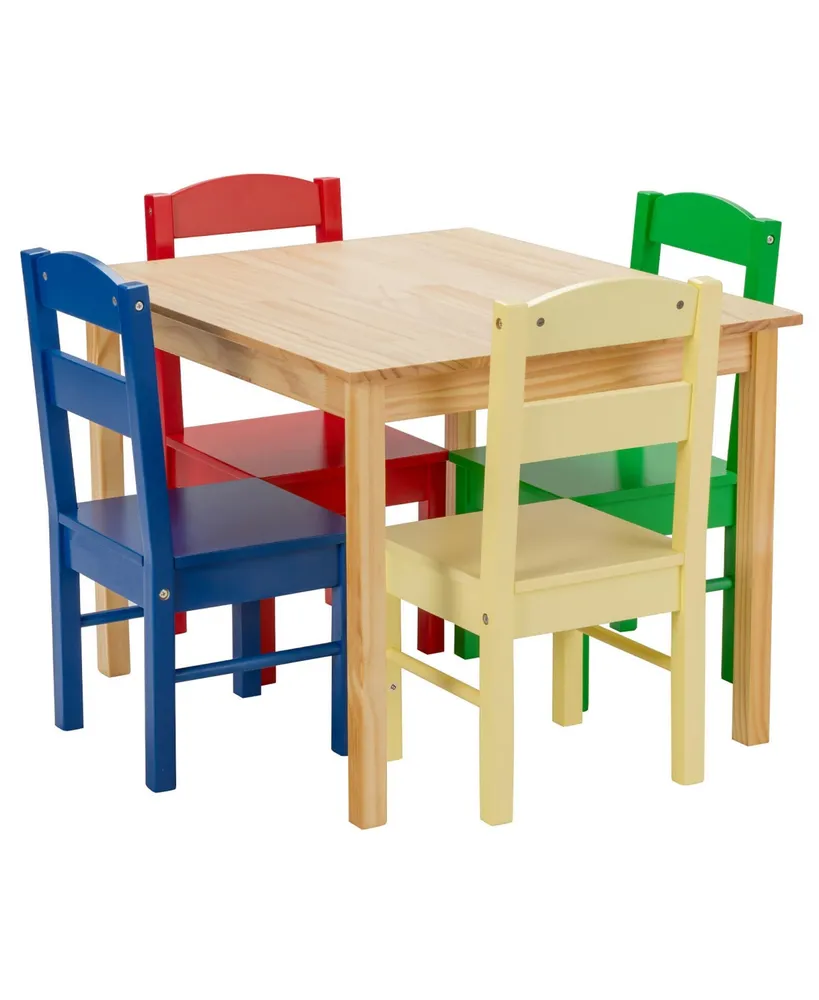 Kids 5 Piece Table Chair Set Pine Wood Multicolor Children Play Room Furniture