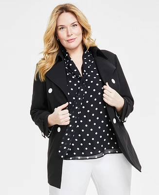 Anne Klein Plus Double-Breasted Trench Jacket