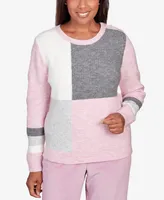 Alfred Dunner Petite Swiss Chalet Colorblock Texture Crew Neck Sweater