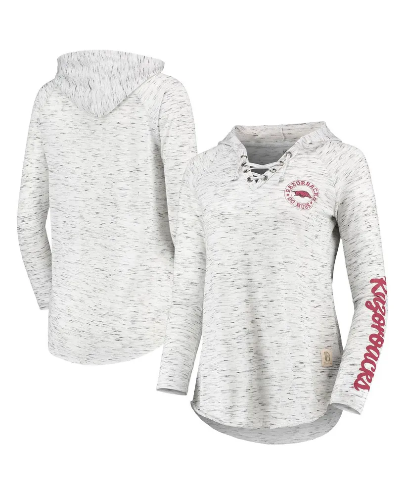 Women's Pressbox Gray Arkansas Razorbacks Space Dye Lace-Up V-Neck Long Sleeve T-shirt