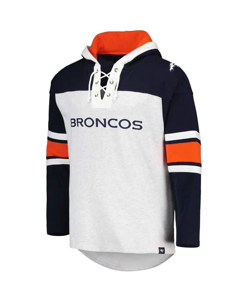 Men's '47 Brand Denver Broncos Heather Gray Gridiron Lace-Up Pullover Hoodie