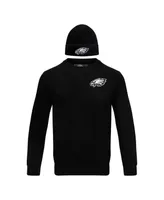 Men's Pro Standard Black Philadelphia Eagles Crewneck Pullover Sweater and Cuffed Knit Hat Box Gift Set