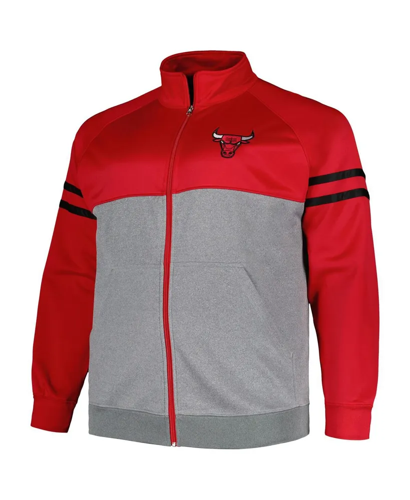 Men's Fanatics Red, Heather Gray Chicago Bulls Big and Tall Pieced Stripe Raglan Full-Zip Track Jacket