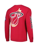 Men's Mitchell & Ness Red Miami Heat Hardwood Classics There and Back Pullover Sweatshirt