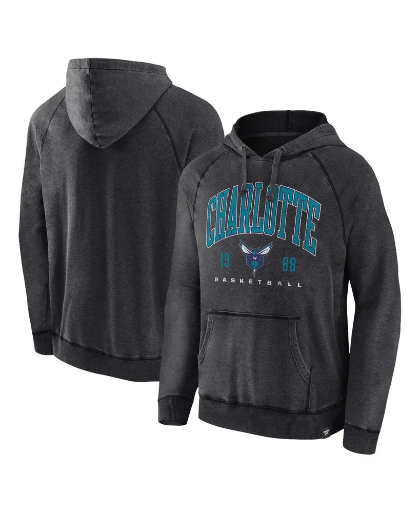 Men's Fanatics Heather Charcoal Distressed Charlotte Hornets Foul Trouble Snow Wash Raglan Pullover Hoodie