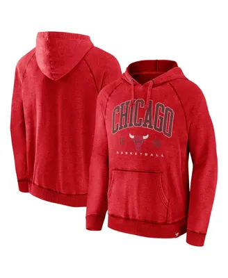 Men's Fanatics Heather Red Distressed Chicago Bulls Foul Trouble Snow Wash Raglan Pullover Hoodie