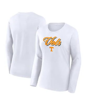 Women's Fanatics White Tennessee Volunteers Double Team Script Long Sleeve T-shirt