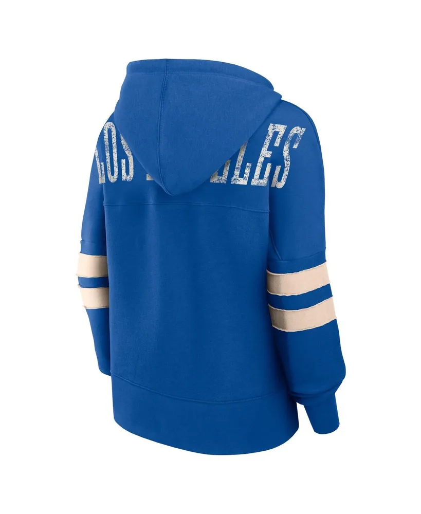 Women's Fanatics Royal Distressed Los Angeles Dodgers Bold Move Notch Neck Pullover Hoodie