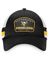 Men's Fanatics Black, White Pittsburgh Penguins Fundamental Striped Trucker Adjustable Hat