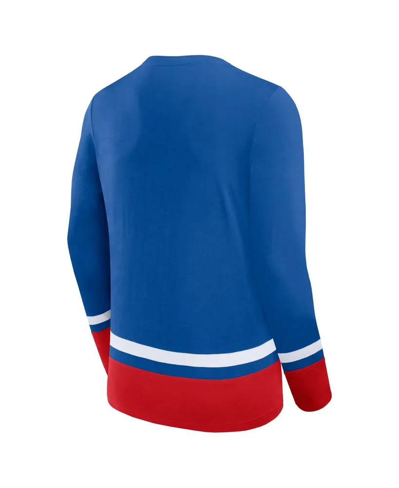 Men's Fanatics Blue New York Rangers Back Pass Lace-Up Long Sleeve T-shirt