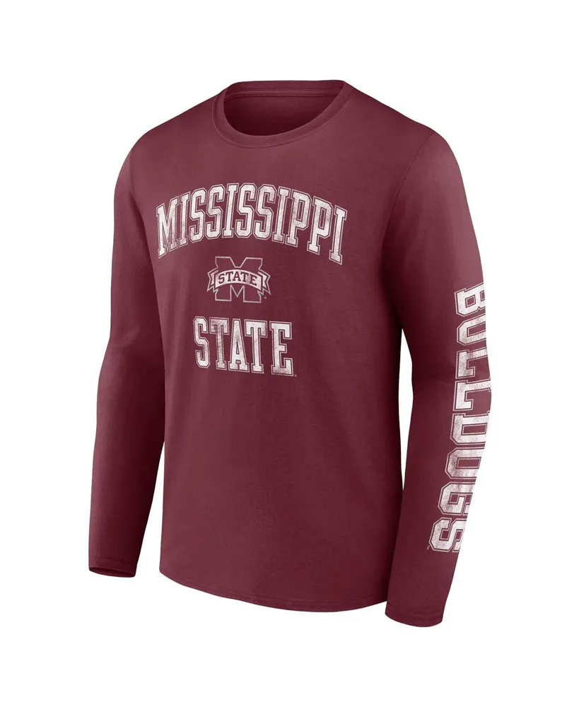 Men's Fanatics Maroon Mississippi State Bulldogs Distressed Arch Over Logo Long Sleeve T-shirt