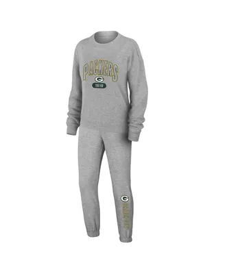 Women's Wear by Erin Andrews Heather Gray Green Bay Packers Knit Long Sleeve Tri-Blend T-shirt and Pants Sleep Set