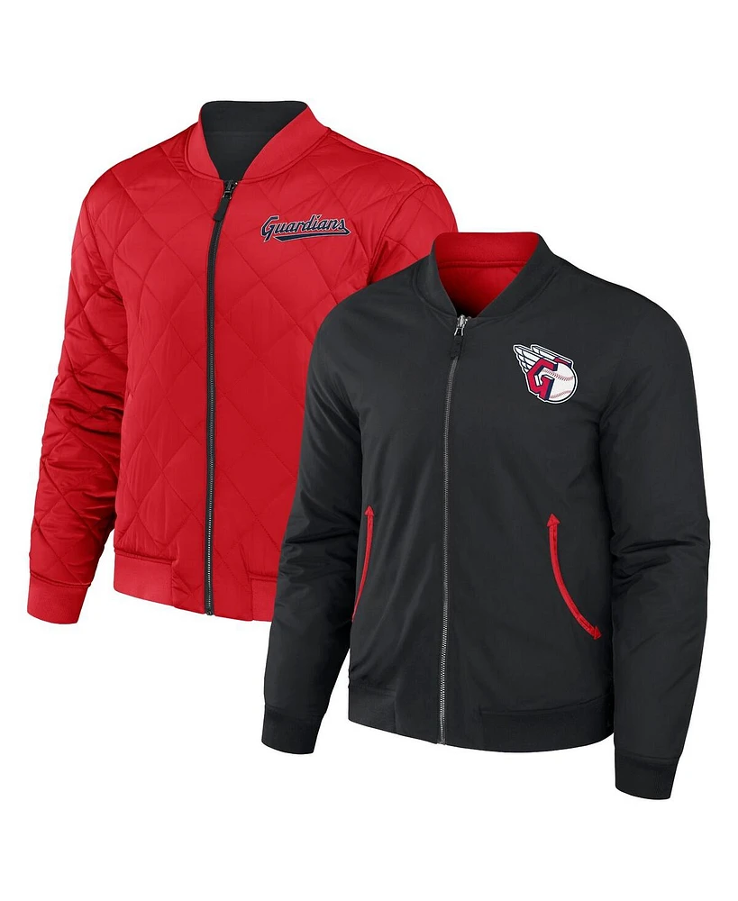 Men's Darius Rucker Collection by Fanatics Black, Red Cleveland Guardians Reversible Full-Zip Bomber Jacket