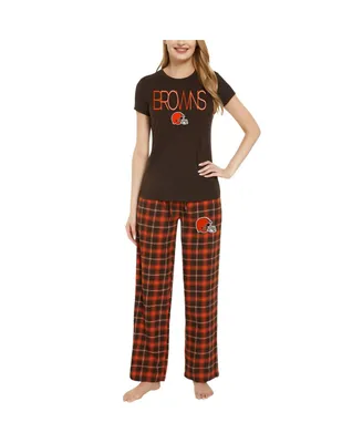 Women's Concepts Sport Brown, Orange Cleveland Browns Arctic T-shirt and Flannel Pants Sleep Set